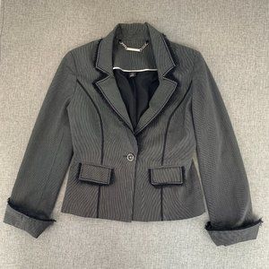 White House Black Market Elegant Blazer Black Gray Size 00 Fuzzy Trim One Button
